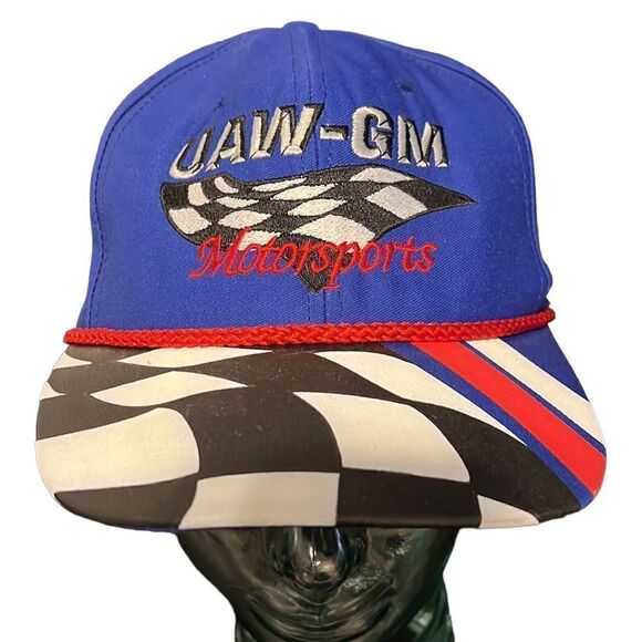 Motorsports Hat Men’s OS UAW-GM Adjustable Racing Checkered Flag Voyager Vintage - Picture 2 of 8